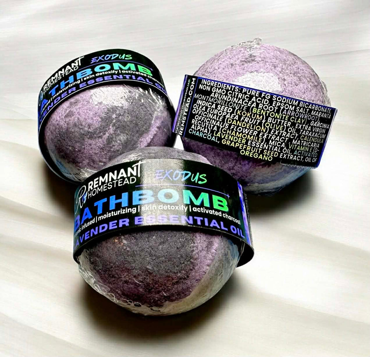 EXODUS Lavender (Charcoal) Detox Botanic Bath Bombs & Domes | Chamomile Calendula Dandelion | Clay | Activated Charcoal