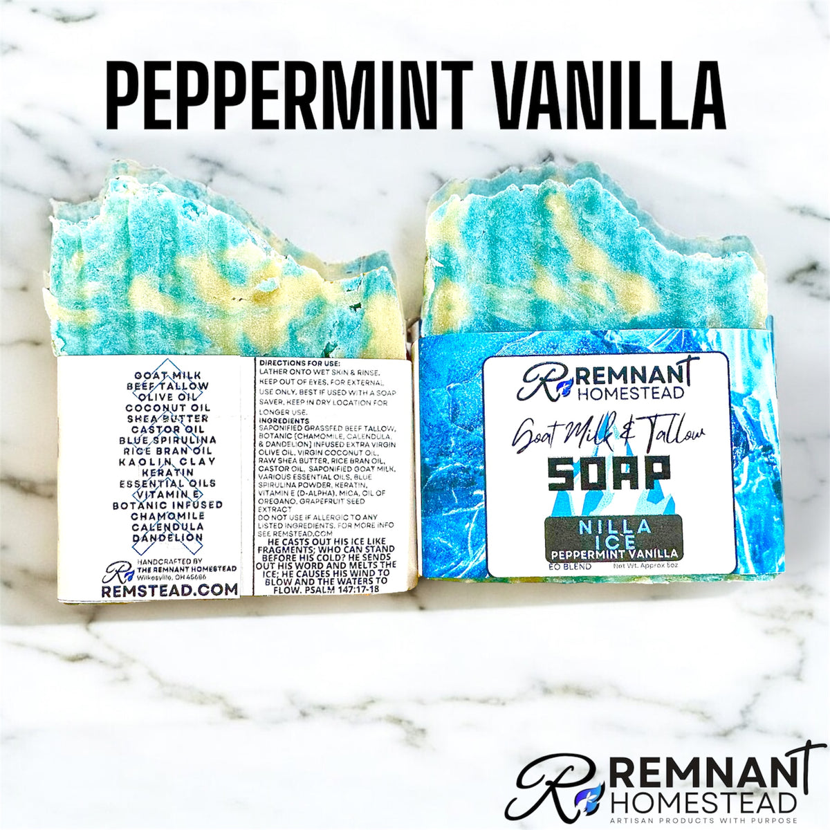 Peppermint Swirls Tallow & Goat Milk Soap Bar (EO)
