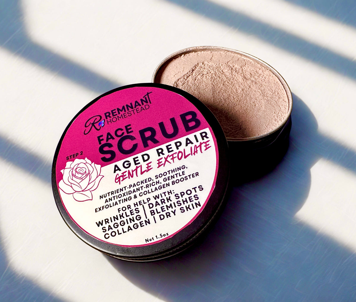 Face Scrub for Aged Skin | Easy Botanical Exfoliation | Rose Orange Walnut & Rice | Step 2 | Dry Powdered