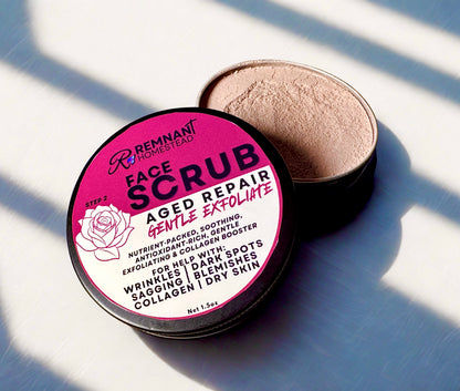 Face Scrub for Aged Skin | Easy Botanical Exfoliation | Rose Orange Walnut & Rice | Step 2 | Dry Powdered