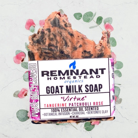 Limited Edition: Virtue Soap Bars [Tangerine Patchouli Rose EOs] Tallow & Goat Milk | Botanical Infused